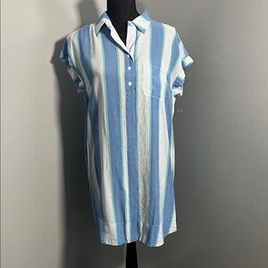 Kori America Blue,White & Green Striped Shirt Dress size Small